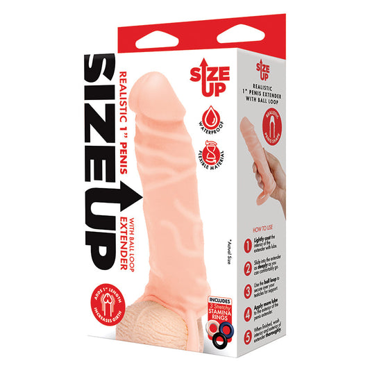 XGEN - SIZE UP REALISTIC PENIS EXTENDER WITH BALL LOOP BEIGE 1 IN.