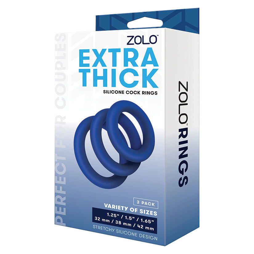 XGEN - ZOLO EXTRA THICK SILICONE COCK RING 3-PACK BLUE