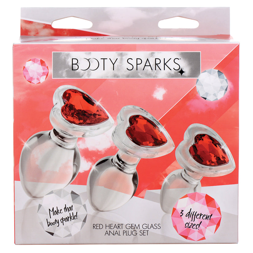 XR BRANDS - BOOTY SPARKS RED HEART GEM GLASS ANAL PLUG SET