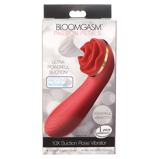 XR BRANDS - BLOOMGASM PASSION PETALS 10X SILICONE SUCTION ROSE VIBRATOR RED