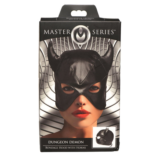 XR BRANDS - CAPUCHA DE BONDAGE DUNGEON DEMON DE LA SERIE MASTER CON CUERNOS