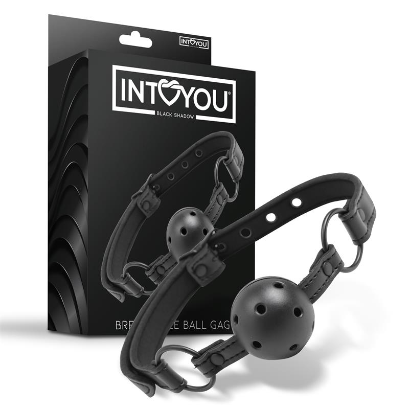 INTOYOU BLACK SHADOW - ADJUSTABLE BRRATHABLE BALL GAG VEGAN LEATHER