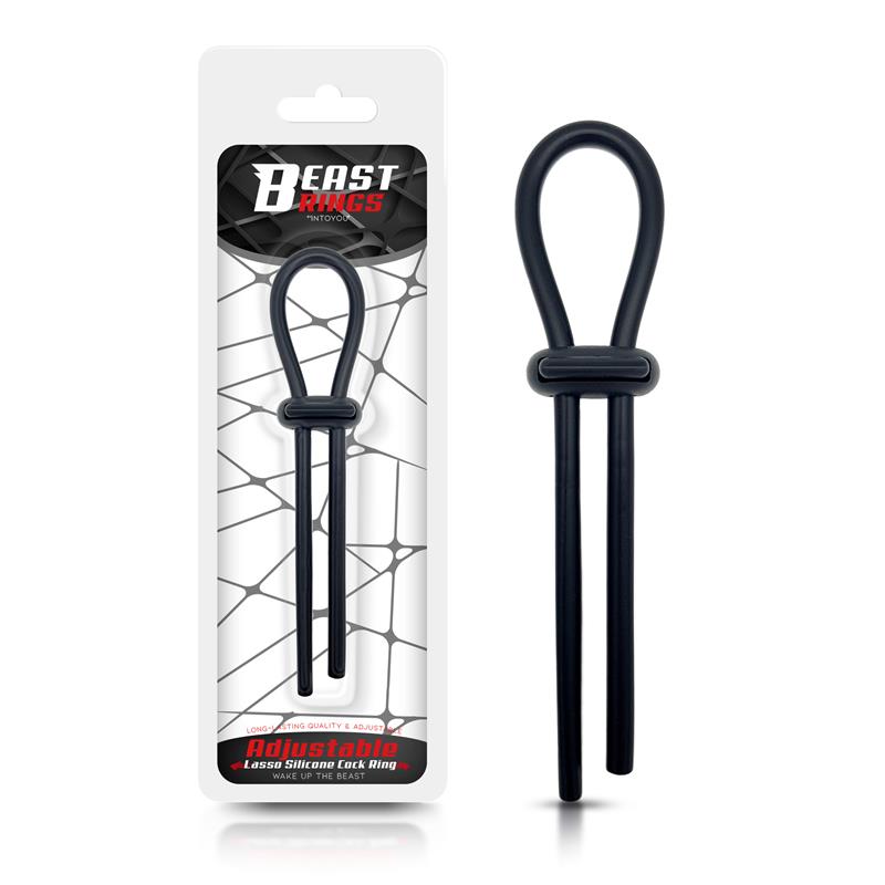 BEAST RINGS - ADJUSTABLE LASSO COCK RING SOLID SILICONE BLACK
