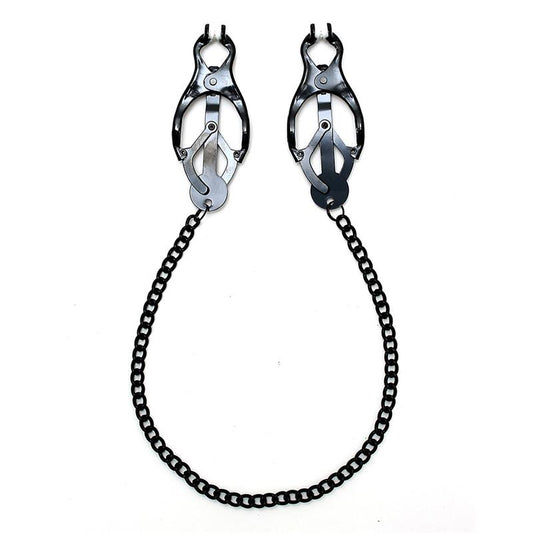 BONDAGE PLAY - ADJUSTABLE NIPPLE CLAMPS BUTTERFLY STYLE WITH BLACK CHAIN