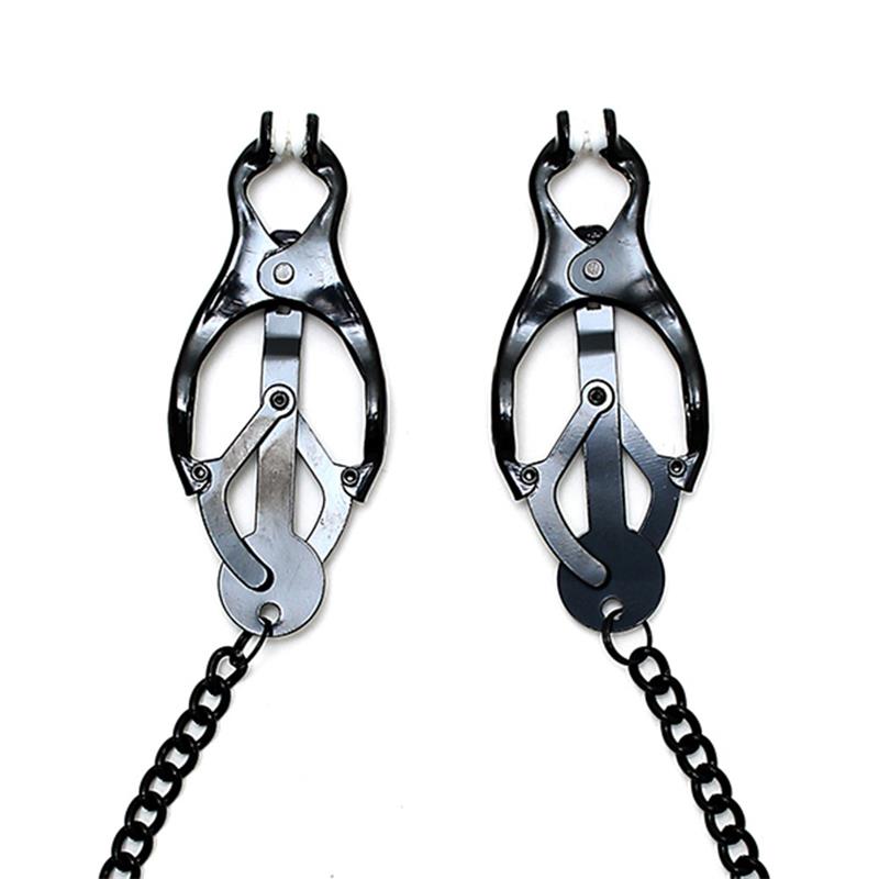 BONDAGE PLAY - ADJUSTABLE NIPPLE CLAMPS BUTTERFLY STYLE WITH BLACK CHAIN