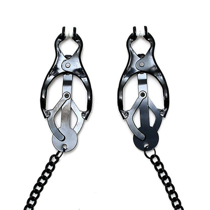 BONDAGE PLAY - ADJUSTABLE NIPPLE CLAMPS BUTTERFLY STYLE WITH BLACK CHAIN