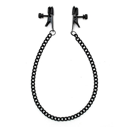 BONDAGE PLAY - ADJUSTABLE NIPPLE CLAMPS WITH BLACK CHAIN