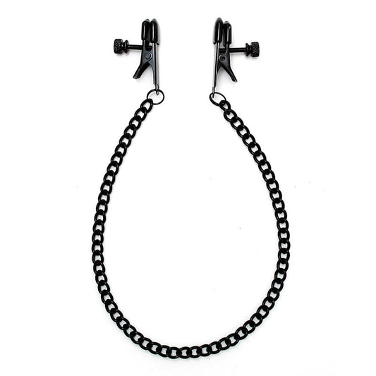 BONDAGE PLAY - ADJUSTABLE NIPPLE CLAMPS WITH BLACK CHAIN