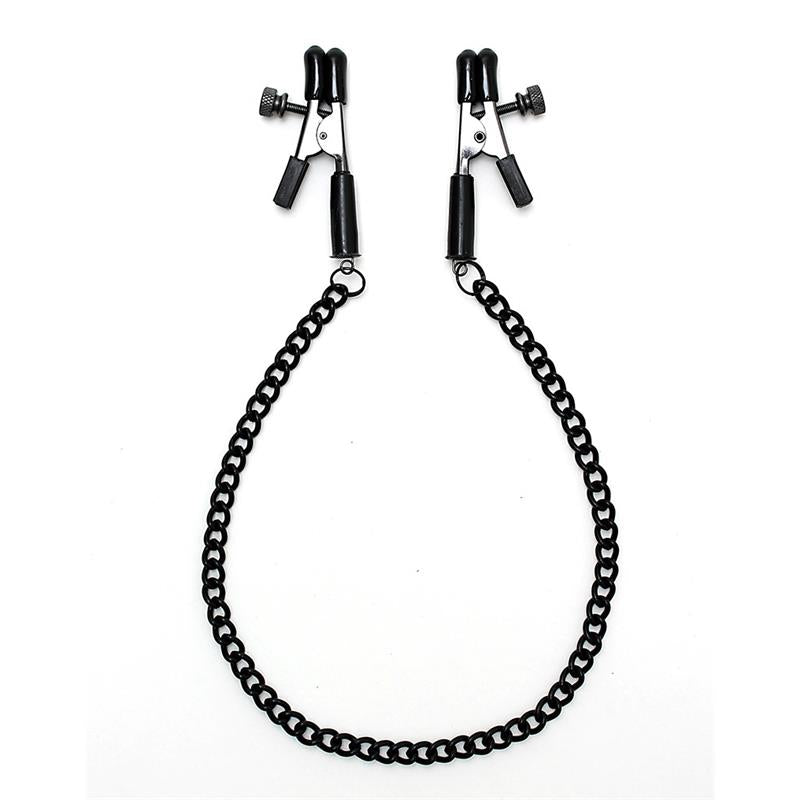 BONDAGE PLAY - ADJUSTABLE NIPPLE CLAMPS WITH BLACK CHAIN