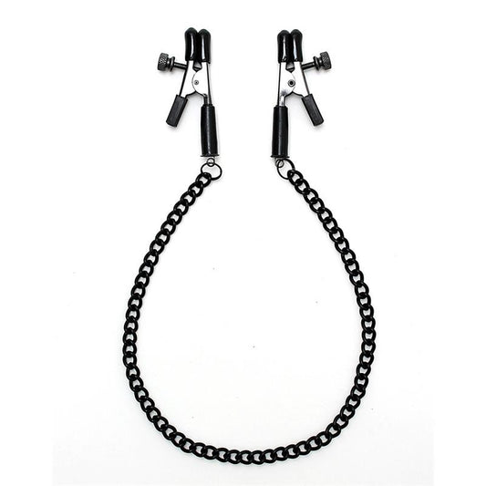 BONDAGE PLAY - ADJUSTABLE NIPPLE CLAMPS WITH BLACK CHAIN