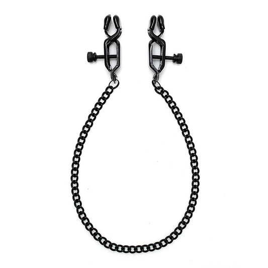 BONDAGE PLAY - ADJUSTABLE NIPPLE CLAMPS WITH BLACK CHAIN
