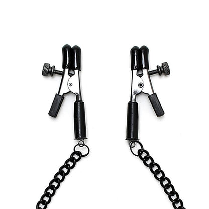 BONDAGE PLAY - ADJUSTABLE NIPPLE CLAMPS WITH BLACK CHAIN