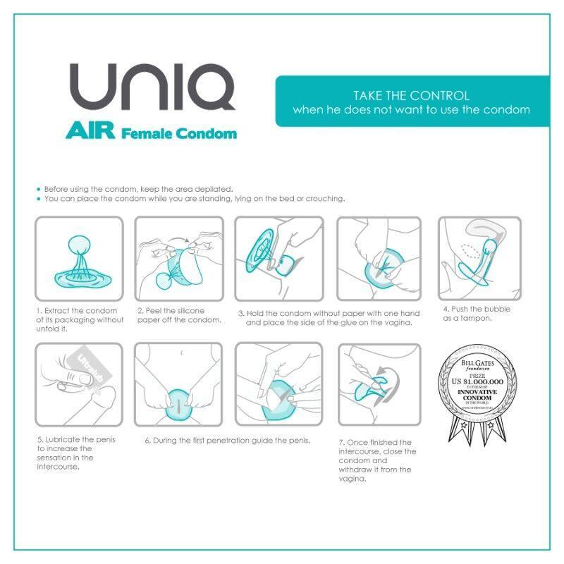 UNIQ - CONDONES FEMENINOS AIR SIN LÁTEX 3 UNIDADES