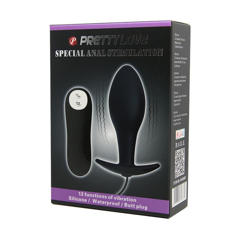 PRETTYLOVE - ANAL PLUG BLACK ANCHOR WITH REMOTE CONTROL