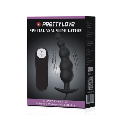 PRETTY LOVE - ANAL PLUG SILICONE EXTRA STIMULATION AND 12 VIBRATION MODES BLACK REMOTE CONTROL