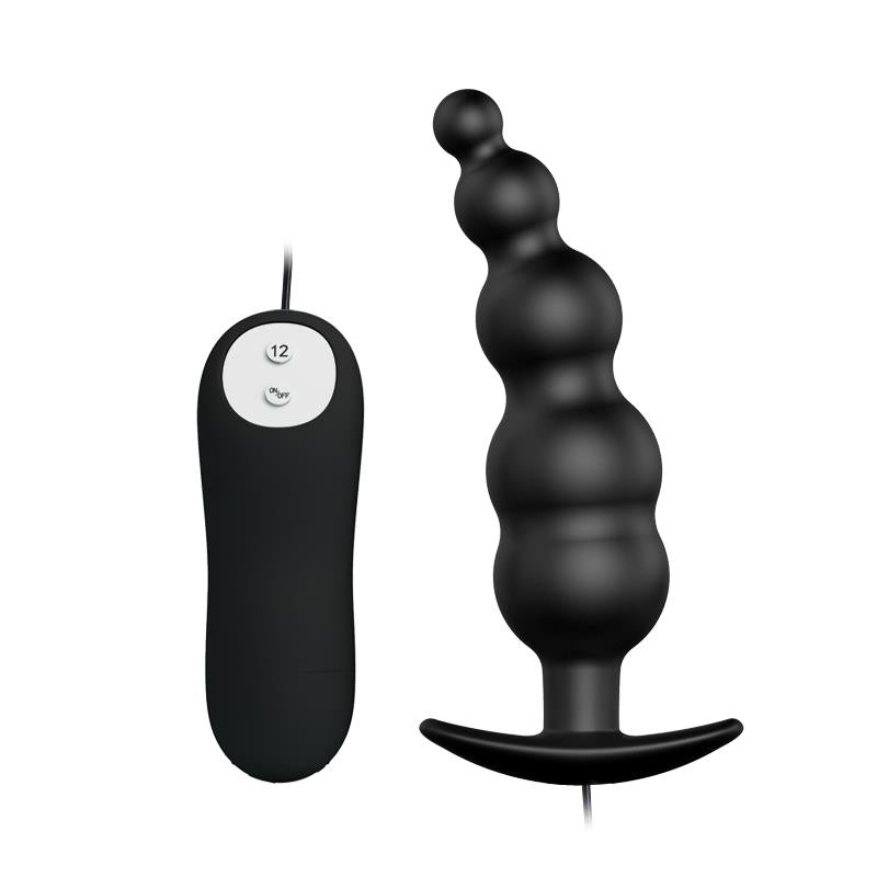 PRETTY LOVE - ANAL PLUG SILICONE EXTRA STIMULATION AND 12 VIBRATION MODES BLACK REMOTE CONTROL