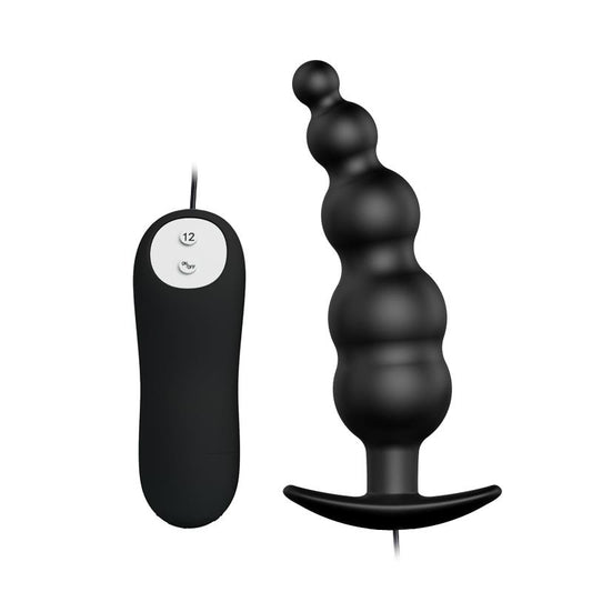 PRETTY LOVE - ANAL PLUG SILICONE EXTRA STIMULATION AND 12 VIBRATION MODES BLACK REMOTE CONTROL