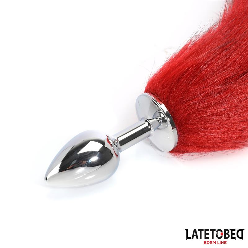 LATETOBED BDSM LINE - ANAL PLUG WITH TAIL DARK RED 40 CM
