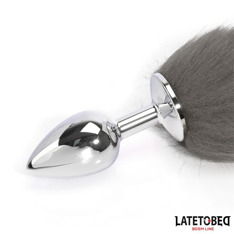 LATETOBED BDSM LINE - ANAL PLUG WITH TAIL GRAY AND WHITE 40 CM