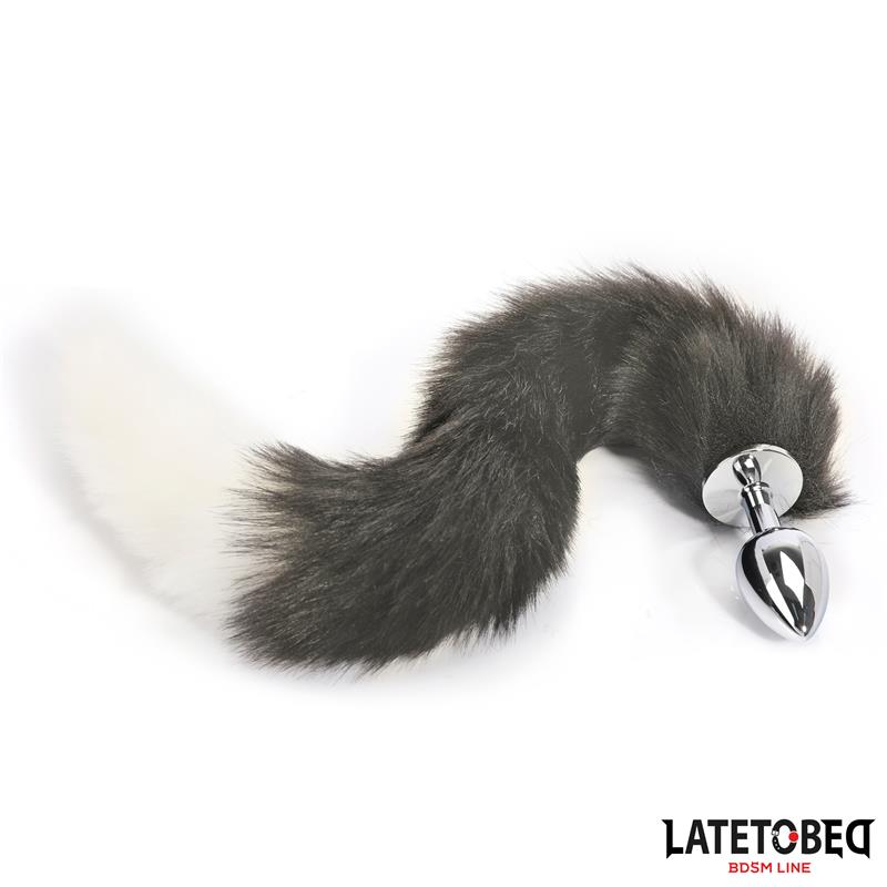 LATETOBED BDSM LINE - ANAL PLUG WITH TAIL GRAY AND WHITE 40 CM