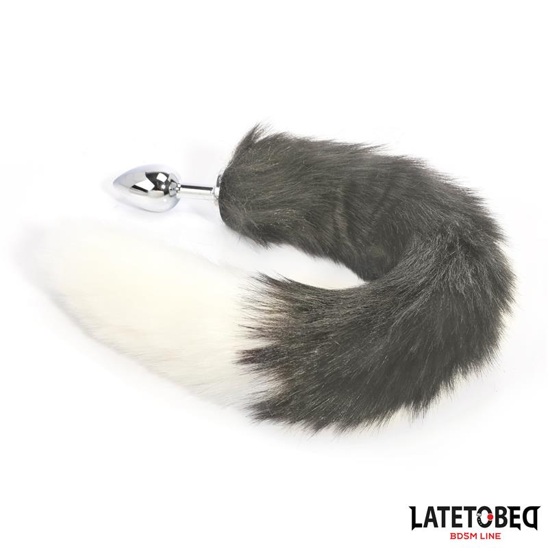 LATETOBED BDSM LINE - ANAL PLUG WITH TAIL GRAY AND WHITE 40 CM