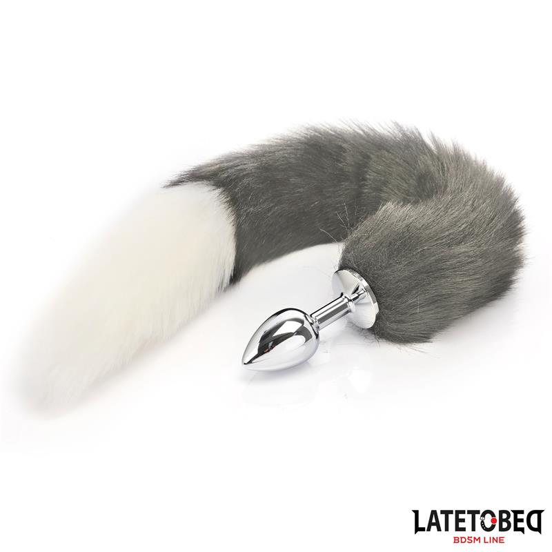 LATETOBED BDSM LINE - ANAL PLUG WITH TAIL GRAY AND WHITE 40 CM