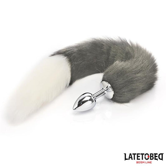 LATETOBED BDSM LINE - ANAL PLUG WITH TAIL GRAY AND WHITE 40 CM