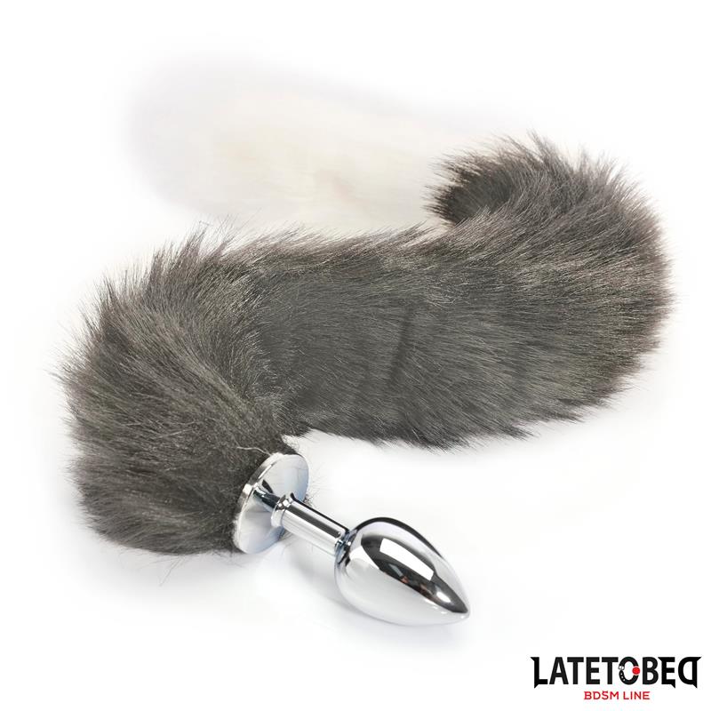 LATETOBED BDSM LINE - ANAL PLUG WITH TAIL GRAY AND WHITE 40 CM