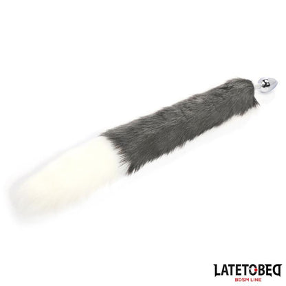 LATETOBED BDSM LINE - ANAL PLUG WITH TAIL GRAY AND WHITE 40 CM