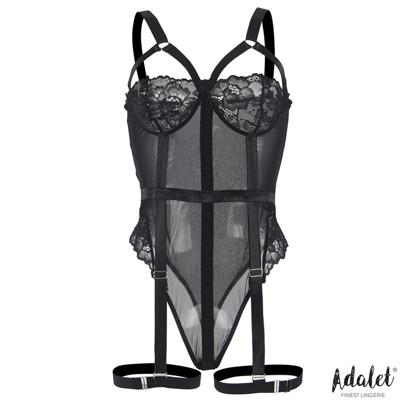 ADALET LINGERIE - ARIANA TEDDY WITH GARTER BELT AND LEG RINGS BLACK