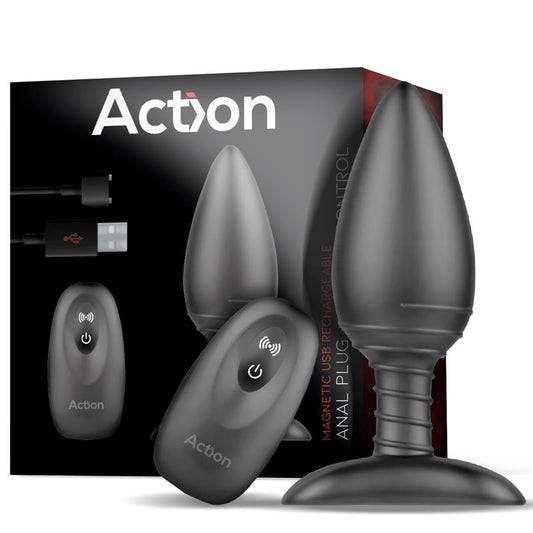 ACTION - ASHER BUTT PLUG WITH REMOTE CONTROL MAGNETIC USB BLACK