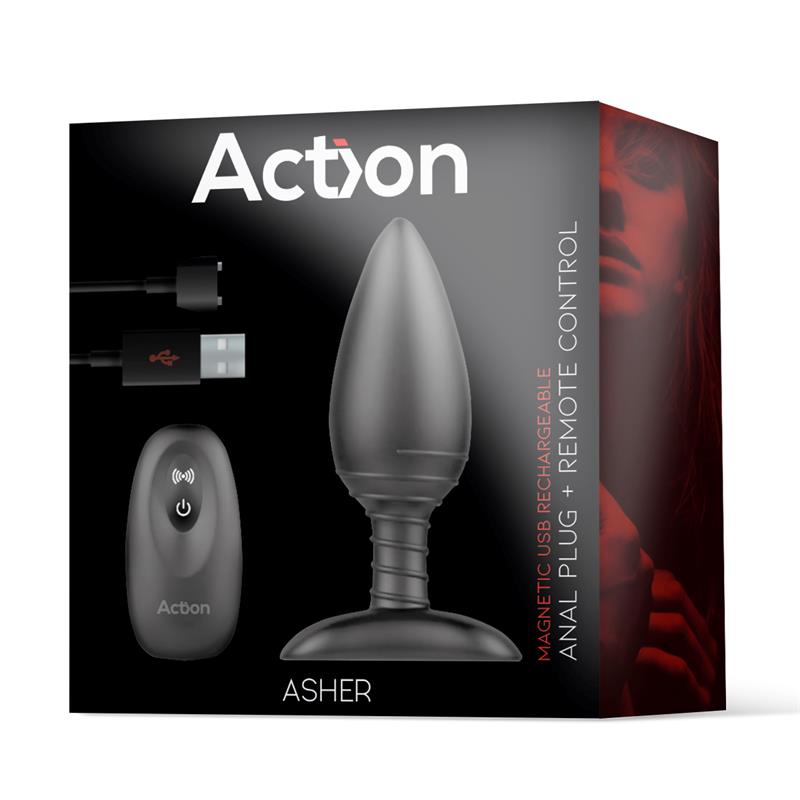 ACTION - ASHER BUTT PLUG WITH REMOTE CONTROL MAGNETIC USB BLACK