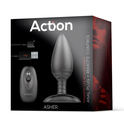 ACTION - ASHER BUTT PLUG WITH REMOTE CONTROL MAGNETIC USB BLACK
