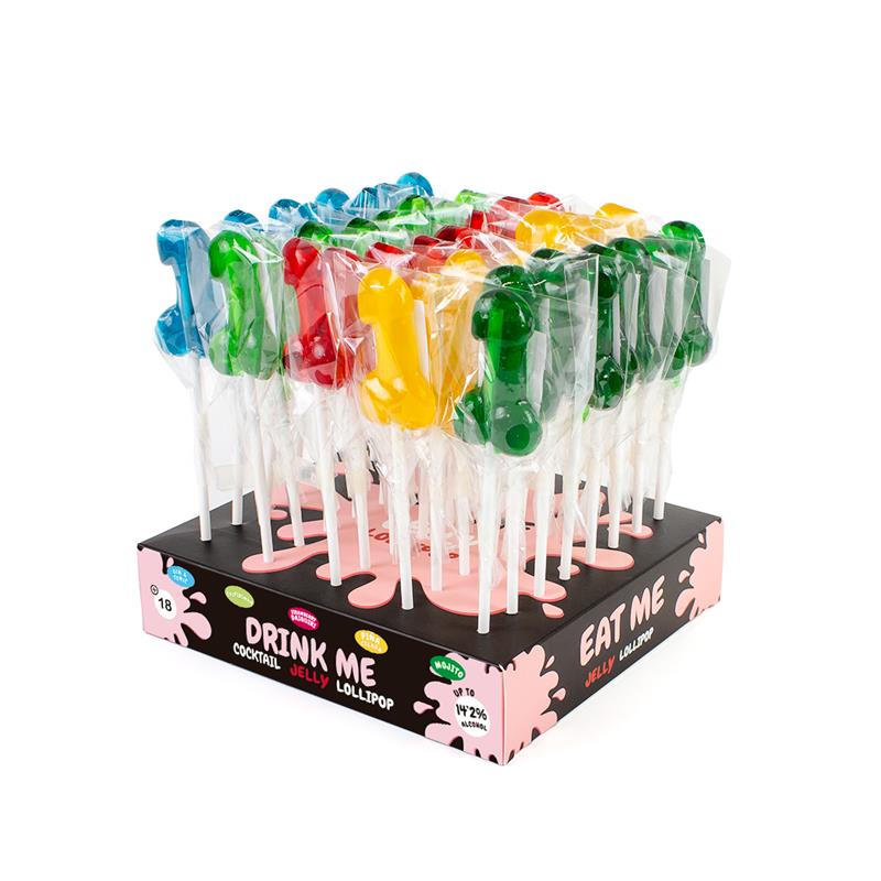 SECRET PLAY - ASSORTED DISPLAY FLAVORED PENIS SHAPED LOLLIPOP WITH ALCOHOL 40 PCS