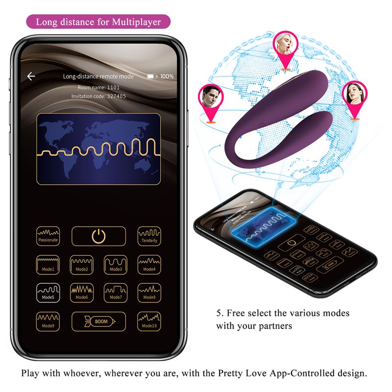 PRETTYLOVE - AUGUST VIBRADOR DE PAREJAS APP REMOTE LILA CL12