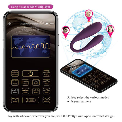PRETTYLOVE - AUGUST VIBRADOR DE PAREJAS APP REMOTE LILA CL12