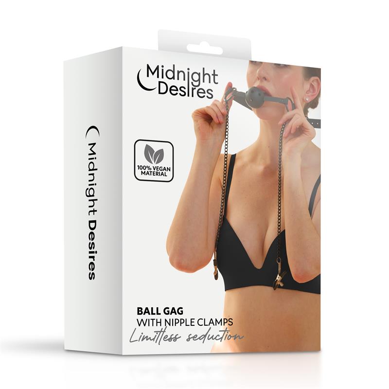 MIDNIGHT DESIRES - BALL GAG WITH NIPPLE CLAMPS