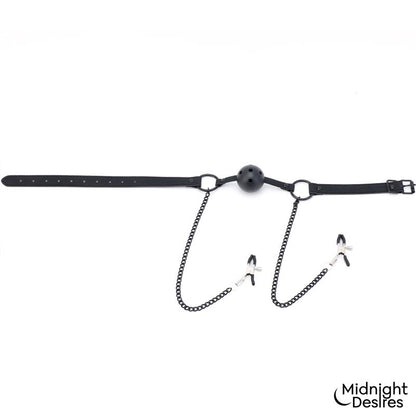 MIDNIGHT DESIRES - BALL GAG WITH NIPPLE CLAMPS