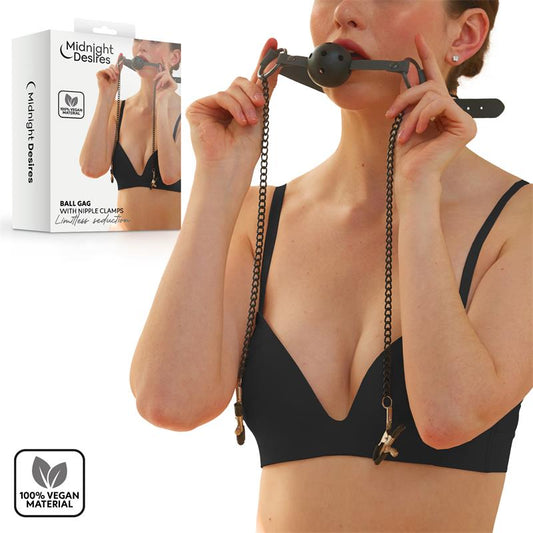 MIDNIGHT DESIRES - BALL GAG WITH NIPPLE CLAMPS