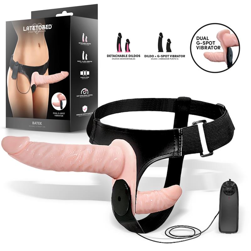 HARNESS COLLECTION LATETOBED - BATEK DETACHABLE UNTO G DOUBLE STRAP-ON HARNESS WITH VIBRATION REMOTE CONTROL