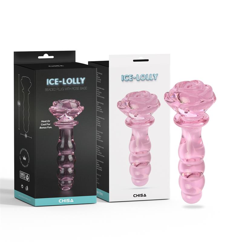 CHISA - BEADED GLASS PLUG WITH ROSE 5.6