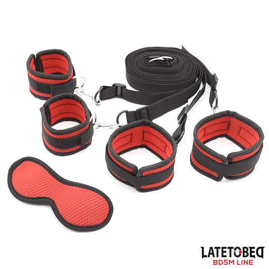 LATETOBED BDSM LINE - BED EESTRAINT SET WITH BLINDFOLD ADJUSTABLE CUFFS