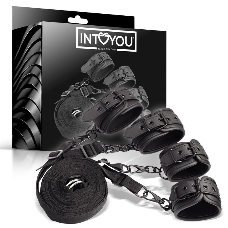 INTOYOU BLACK SHADOW - BED RESTRAINTS SET VEGAN LEATHER