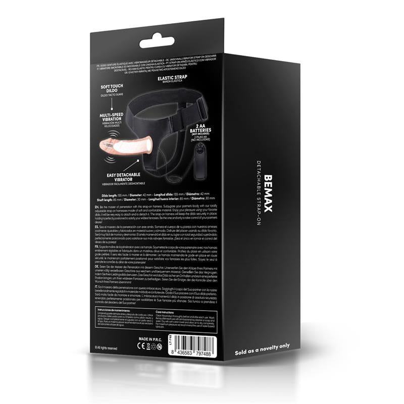 HARNESS COLLECTION LATETOBED - BEMAX DETACHABLE STRAP-ON WITH HOLLOW DILDO, VIBRATION AND REMOTE CONTROL