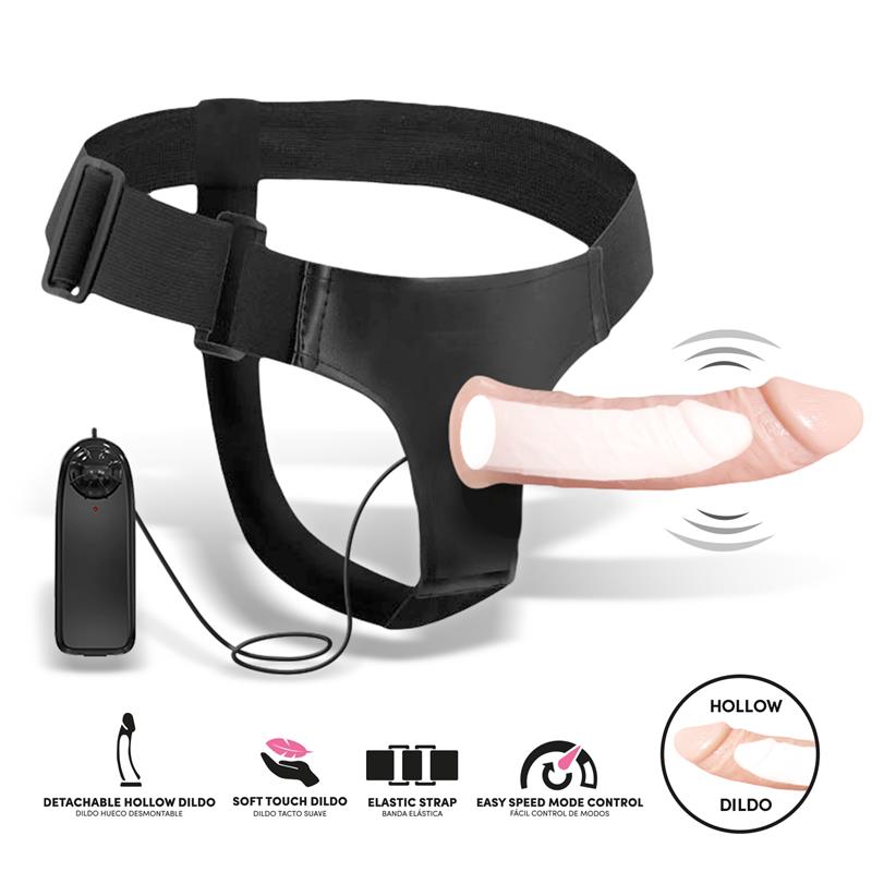 HARNESS COLLECTION LATETOBED - BEMAX DETACHABLE STRAP-ON WITH HOLLOW DILDO, VIBRATION AND REMOTE CONTROL