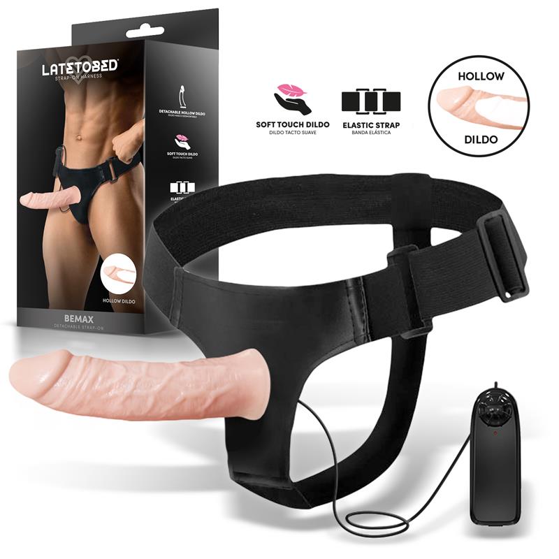 HARNESS COLLECTION LATETOBED - BEMAX DETACHABLE STRAP-ON WITH HOLLOW DILDO, VIBRATION AND REMOTE CONTROL