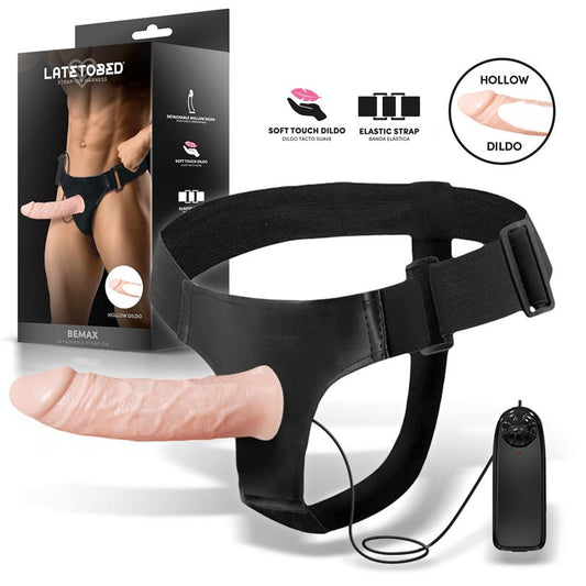HARNESS COLLECTION LATETOBED - BEMAX DETACHABLE STRAP-ON WITH HOLLOW DILDO, VIBRATION AND REMOTE CONTROL