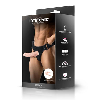 HARNESS COLLECTION LATETOBED - BEMAX DETACHABLE STRAP-ON WITH HOLLOW DILDO, VIBRATION AND REMOTE CONTROL