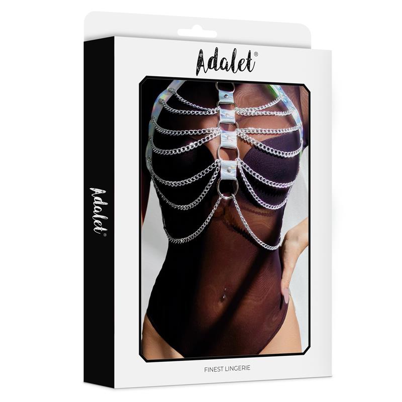 ADALET LINGERIE - HARNAIS DE POITRINE BIANCA EN CUIR VÉGAN AVEC CHAÎNE TAILLE UNIQUE