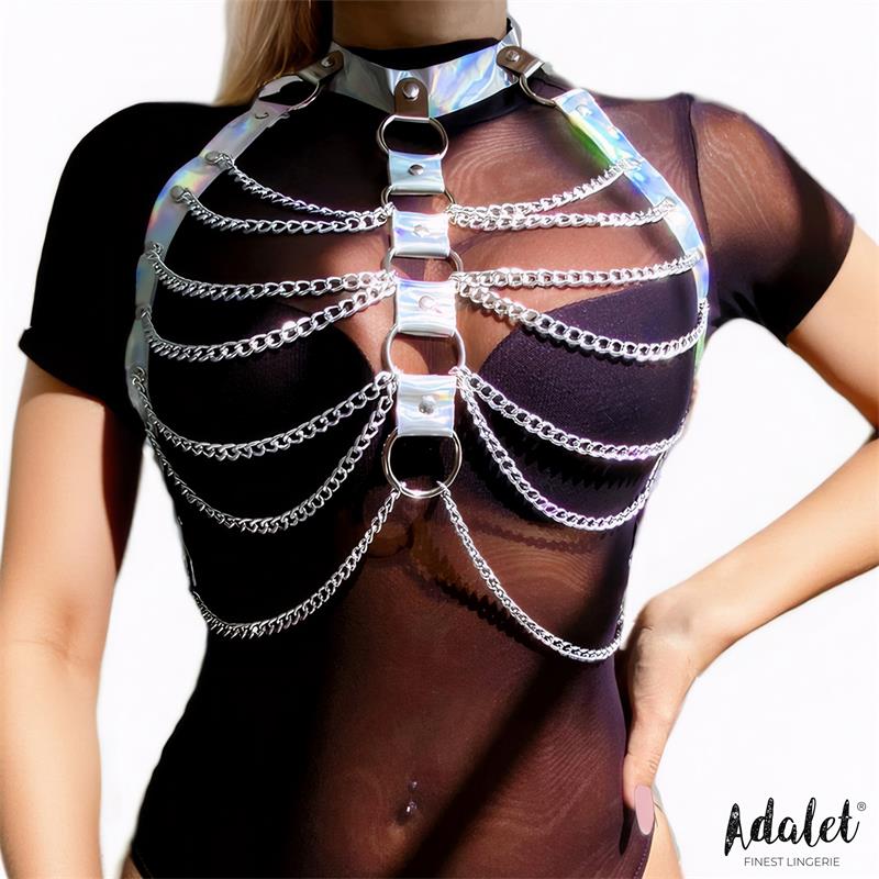 ADALET LINGERIE - BIANCA VEGAN LEATHER CHEST HARNESS WITH CHAIN ONE SIZE